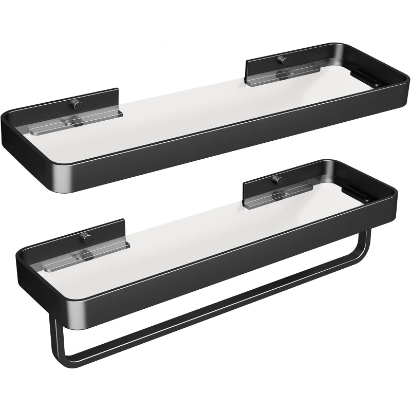 Black 2‑Pack Glass Floating Bathroom Shelves