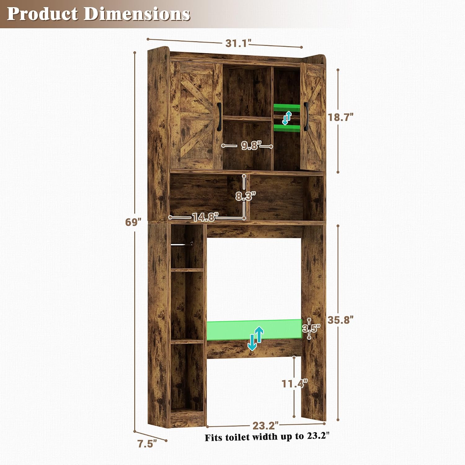 Farmhouse Barn‑Door Over‑Toilet Storage Cabinet