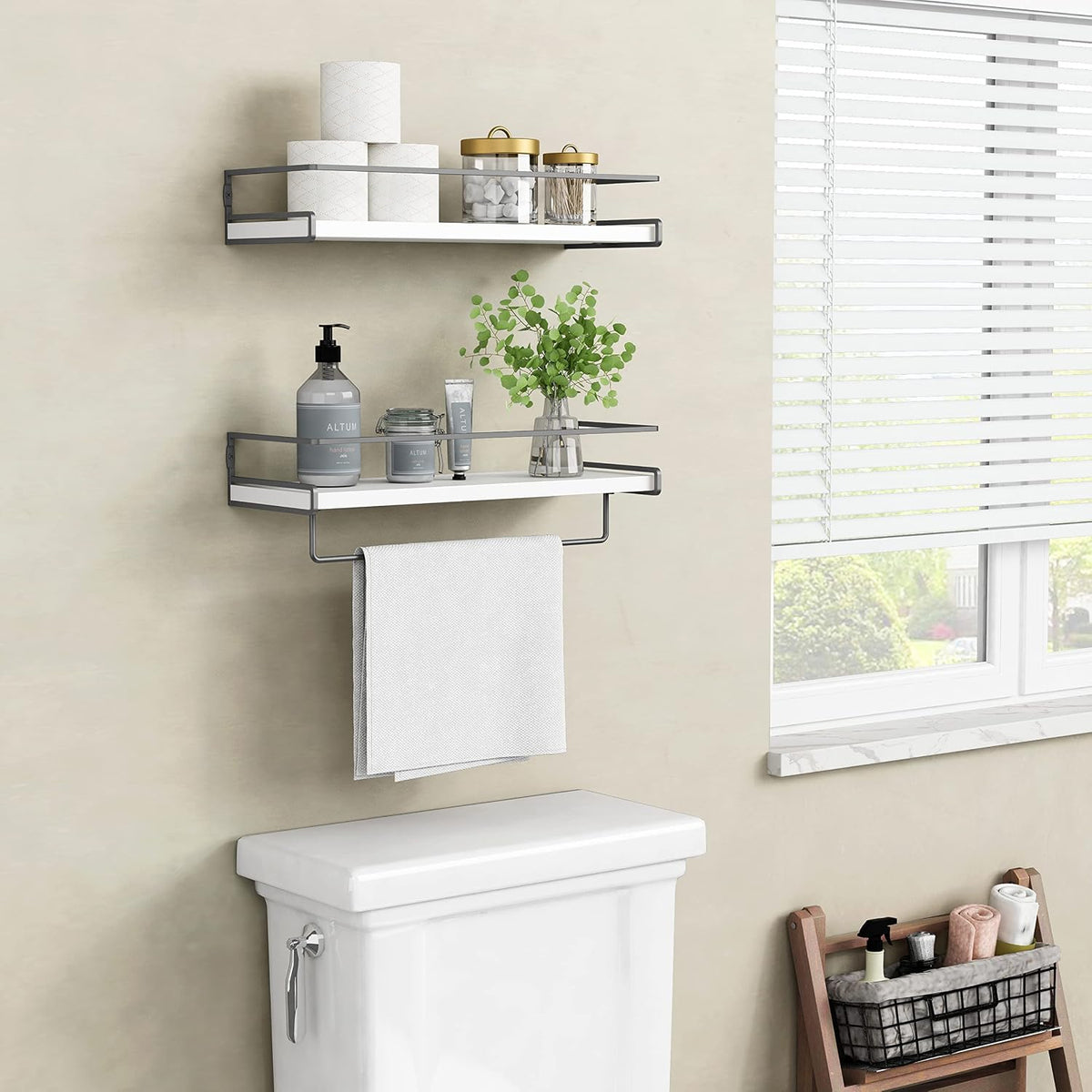 White‑Dark‑Grey 2‑Pack Floating Wall Shelves