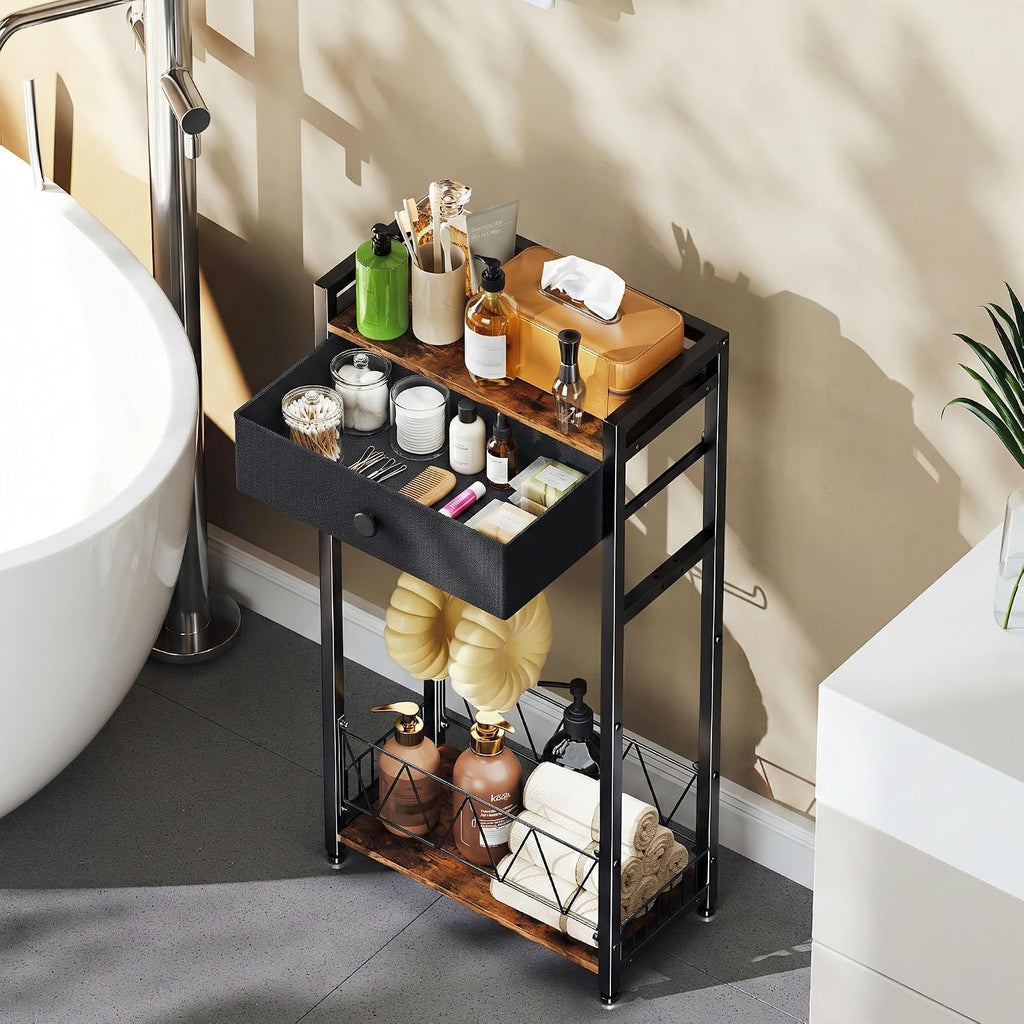 Brown Freestanding Toilet Paper Holder with Drawer