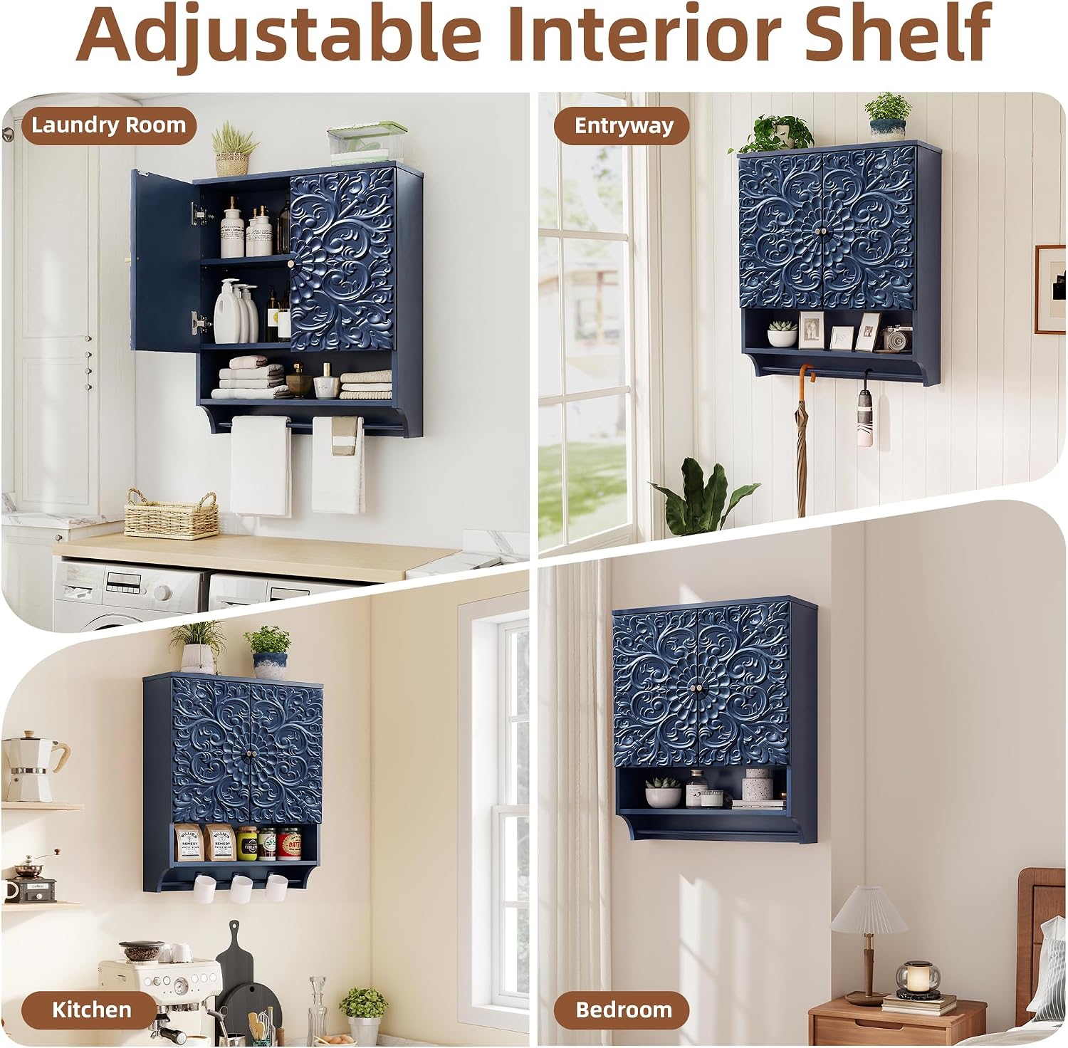 Midnight‑Blue Wall‑Mount Medicine Cabinet