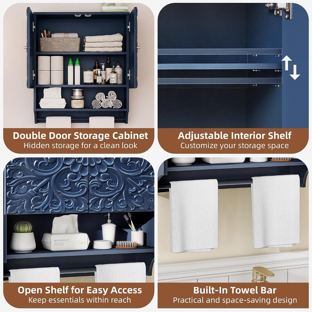 Midnight‑Blue Wall‑Mount Medicine Cabinet