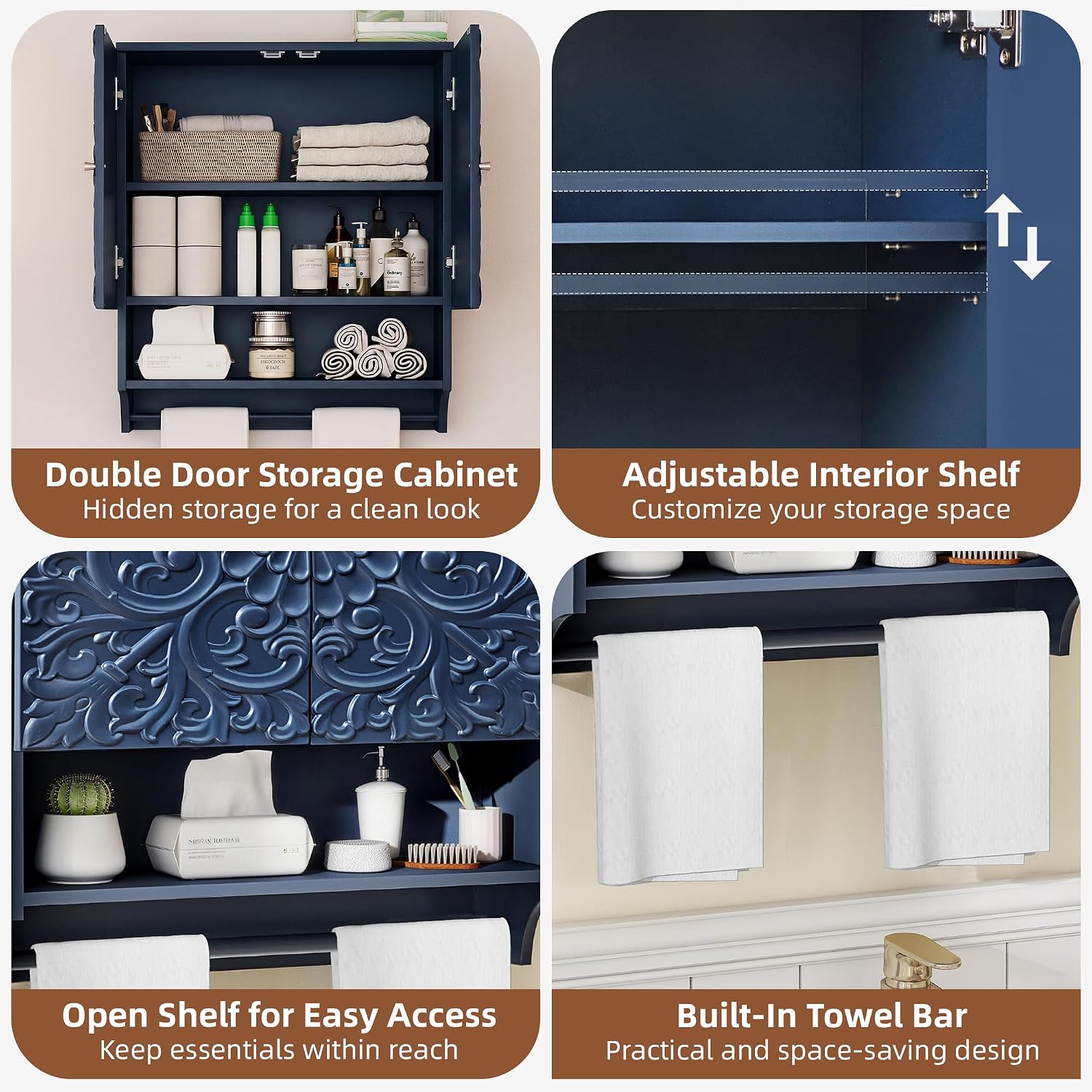 Midnight‑Blue Wall‑Mount Medicine Cabinet