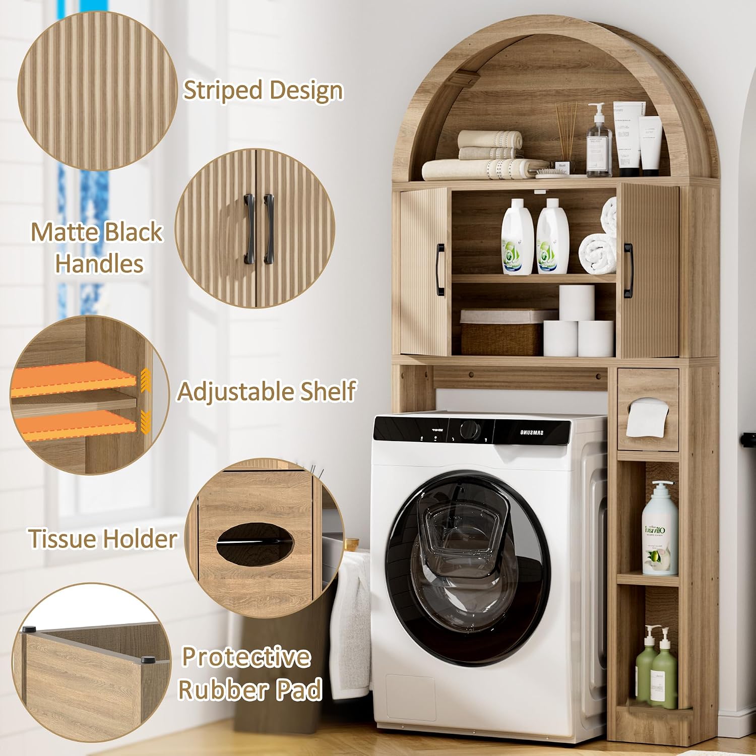 Wooden Arch Over‑Toilet Storage Cabinet