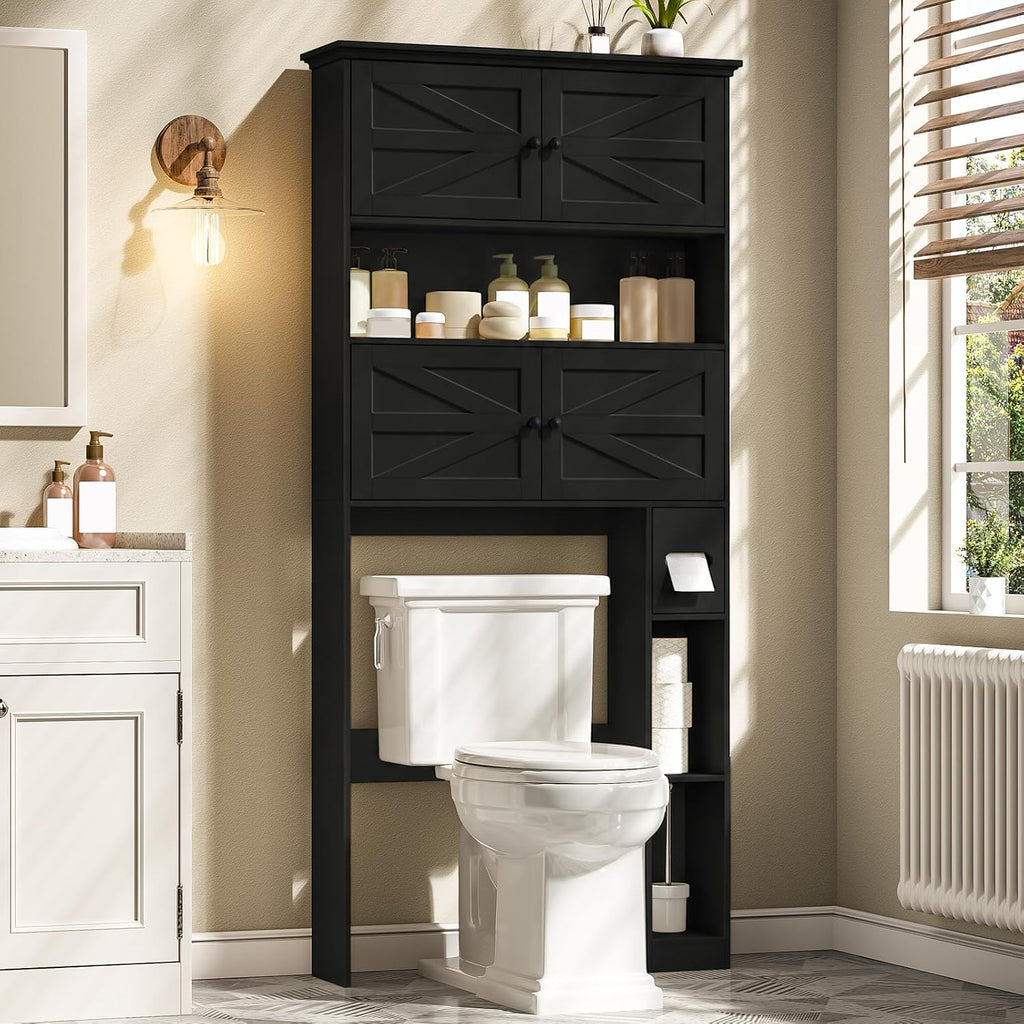 Black Barn‑Door Over‑Toilet Storage Cabinet
