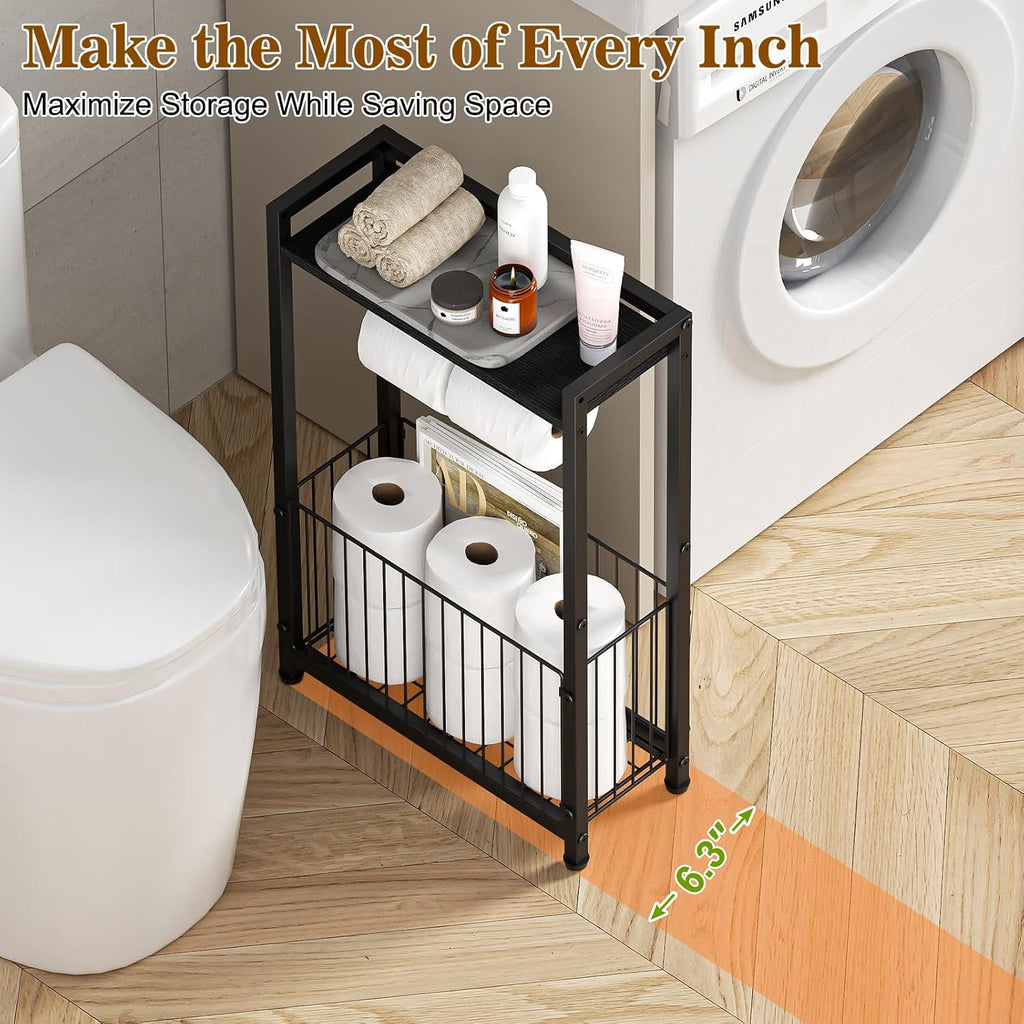 Slim Freestanding Toilet Paper Holder with Shelf