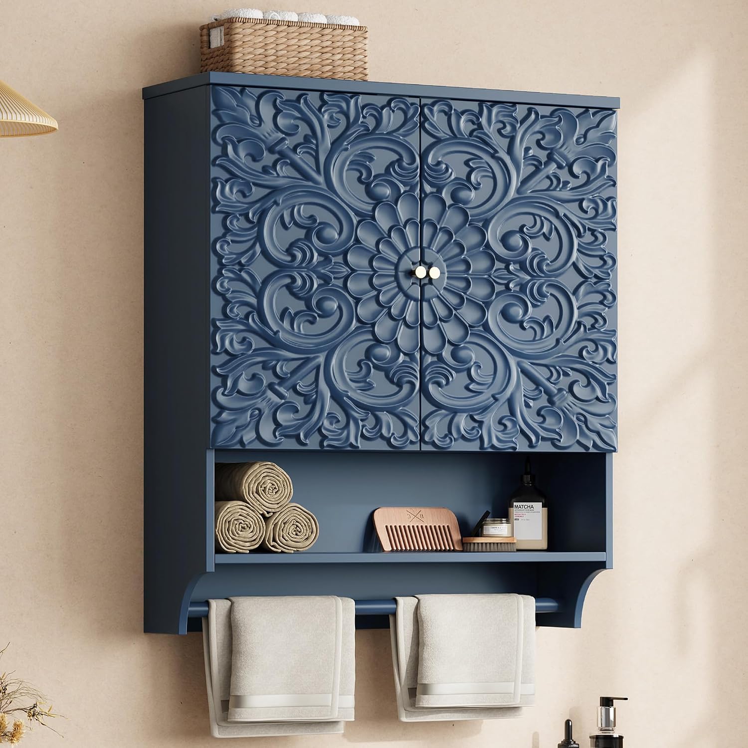 Midnight‑Blue Wall‑Mount Medicine Cabinet