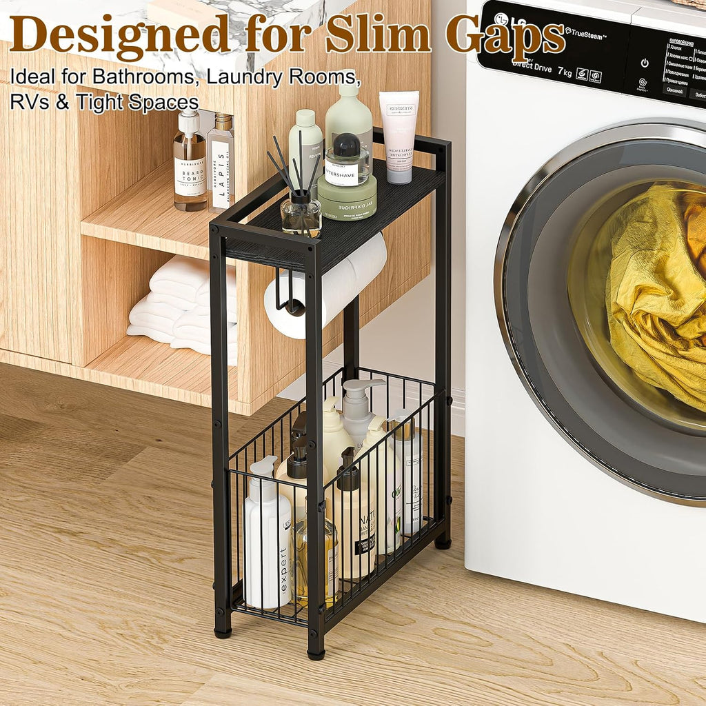 Slim Freestanding Toilet Paper Holder with Shelf