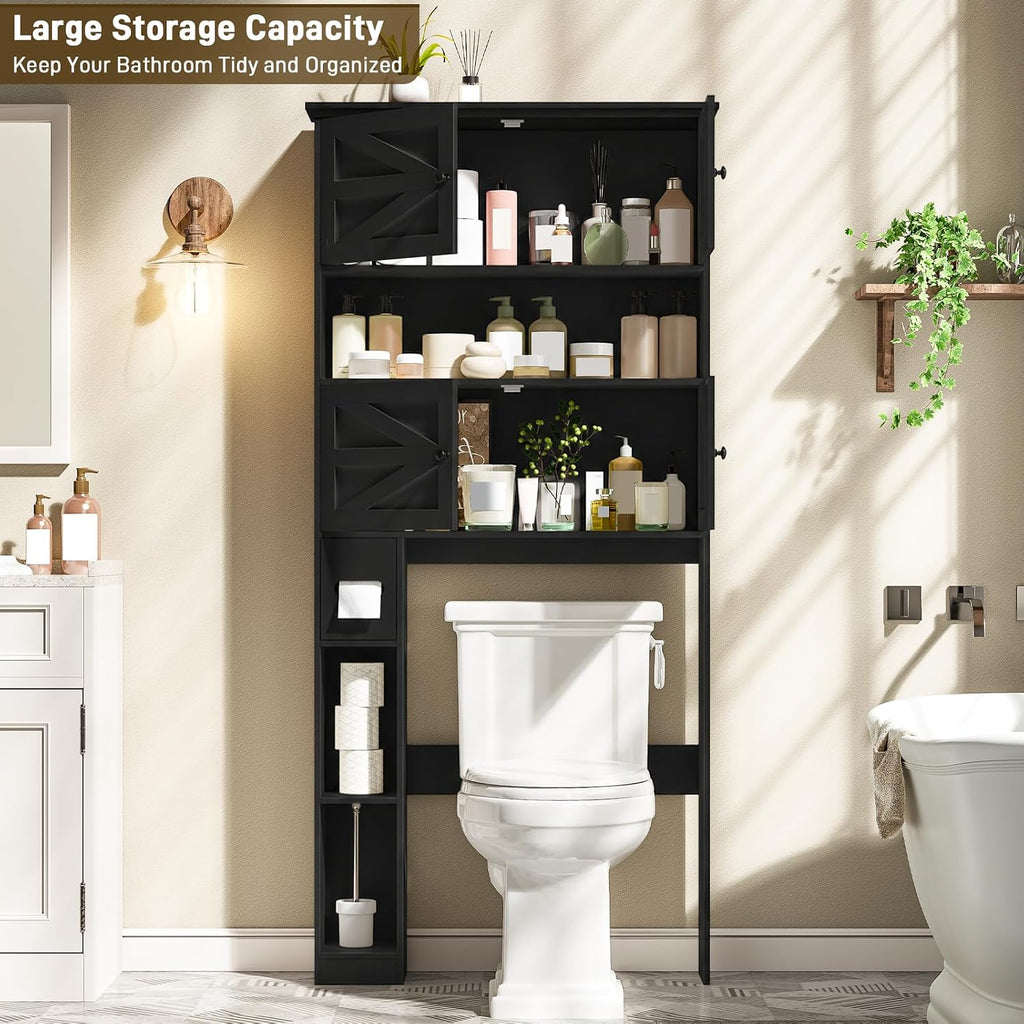 Black Barn‑Door Over‑Toilet Storage Cabinet