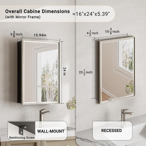 16×24 Inch Mirror Medicine Cabinet