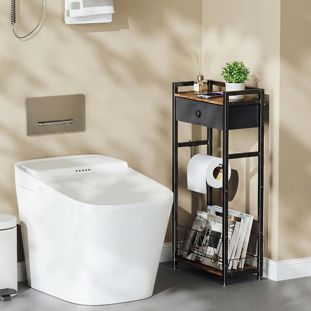 Brown Freestanding Toilet Paper Holder with Drawer