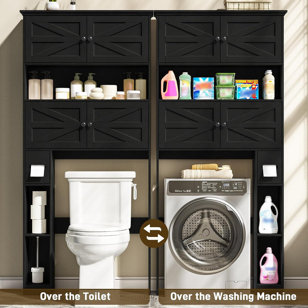 Black Barn‑Door Over‑Toilet Storage Cabinet