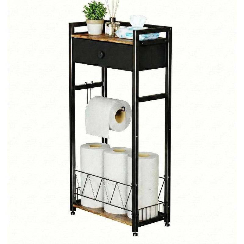 Brown Freestanding Toilet Paper Holder with Drawer