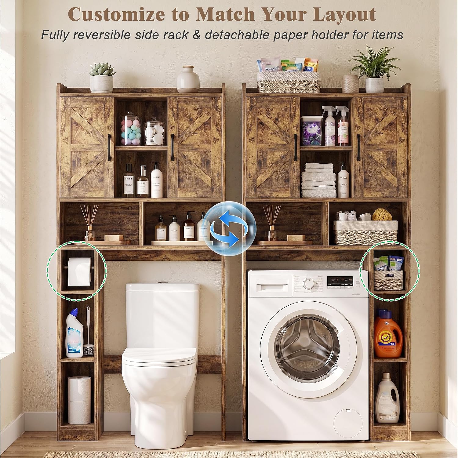 Farmhouse Barn‑Door Over‑Toilet Storage Cabinet