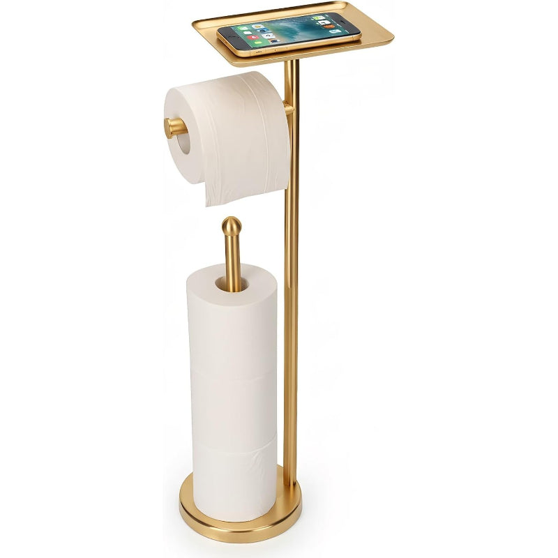 Gold Freestanding Toilet Paper Holder with Shelf