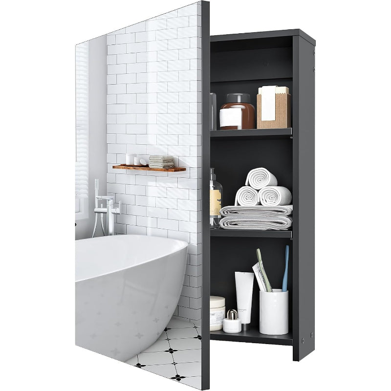 Black Wall‑Mount Mirror Medicine Cabinet