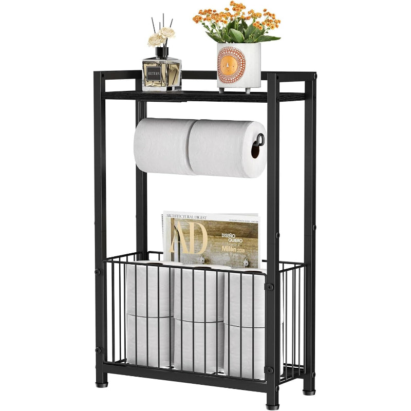 Slim Freestanding Toilet Paper Holder with Shelf