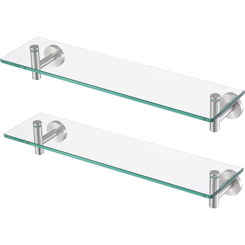 Brushed Stainless Steel 2‑Pack Glass Shelves