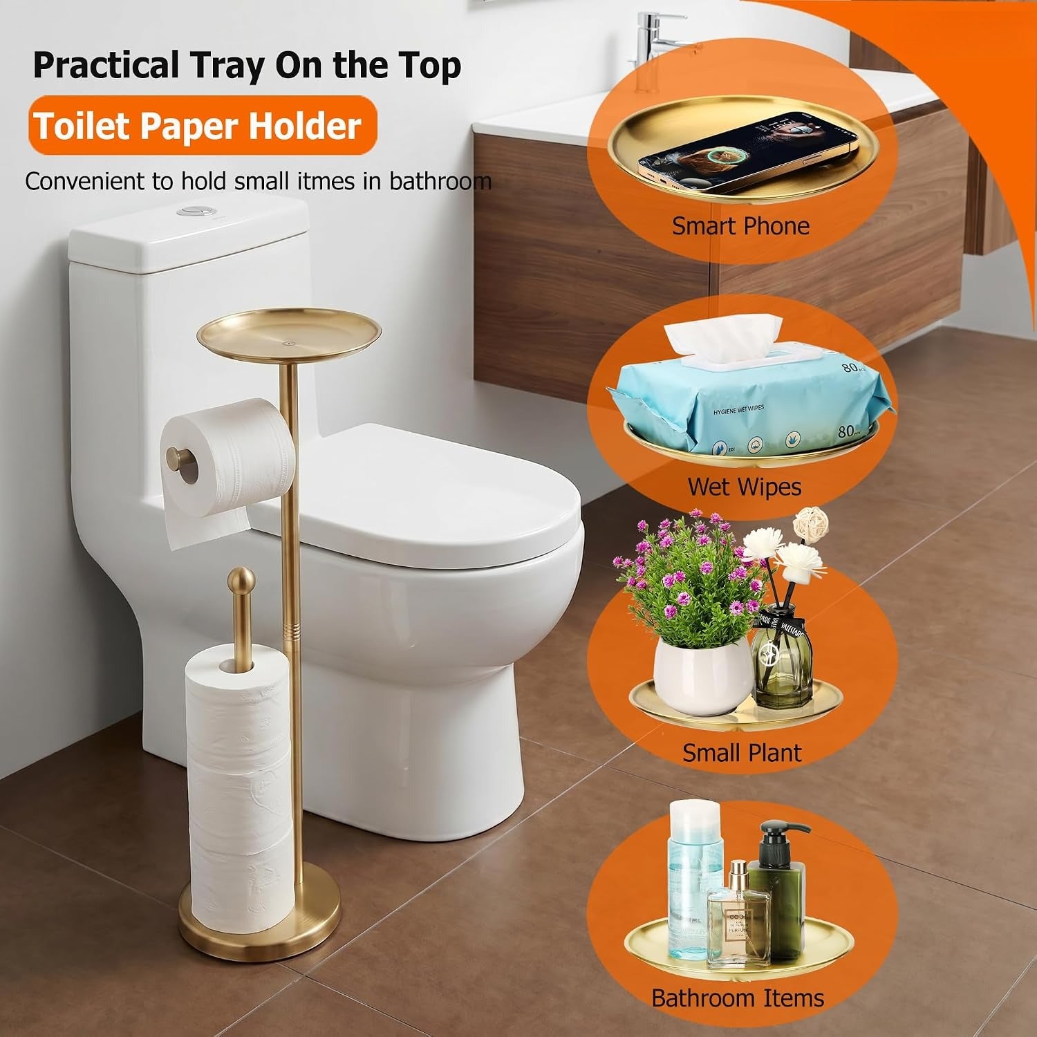 Gold Freestanding Toilet Paper Holder