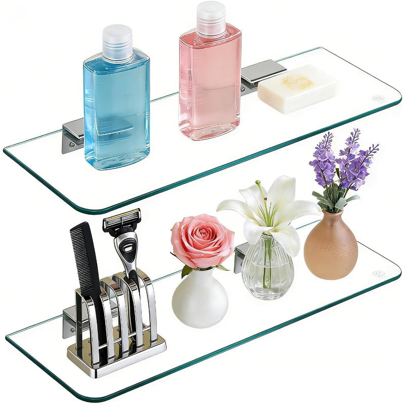 2‑Tier Tempered Glass Wall‑Mount Shower Shelves