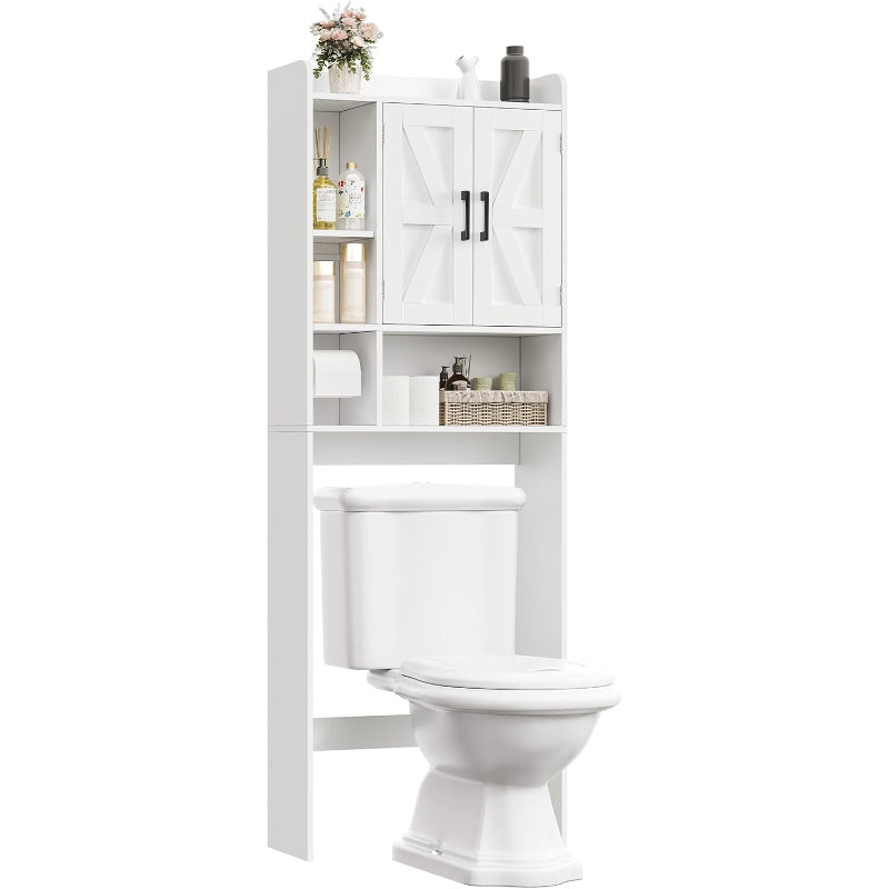 White Barn‑Door Over‑Toilet Storage Cabinet