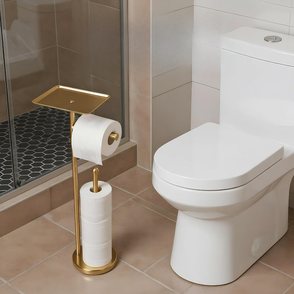 Gold Freestanding Toilet Paper Holder with Shelf